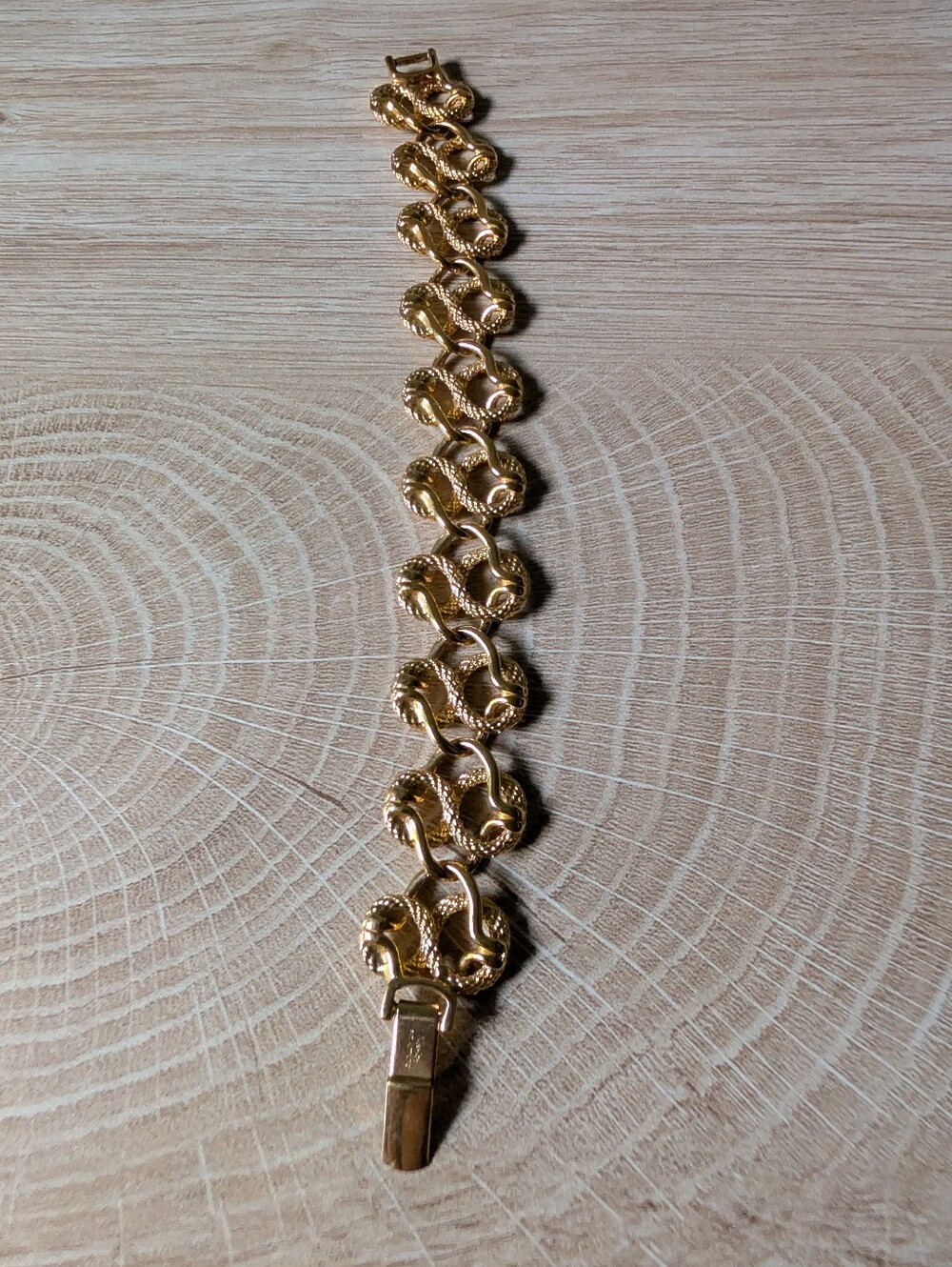 Vintage Napier Curb Chain Bracelet Gold-Tone Fold Over Clasp 7”